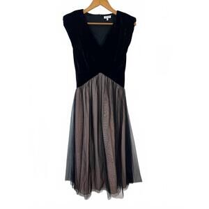 NEW TCEC women's fitted velvet & tulle midi dress in black
